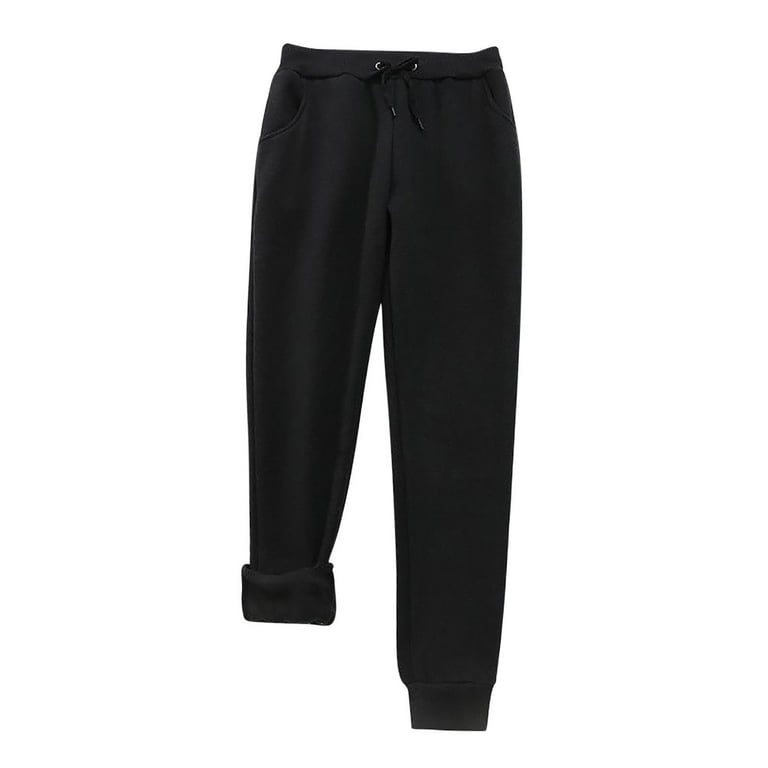 HAPIMO Discount Fall Winter Plush Sweatpants for Women Solid Color Womens Pockets Drawstring Sport Warm Jogger Trousers Casual Comfy Pants Teens Fall Fashion Outfits Elastic Waist Black XL Walmart