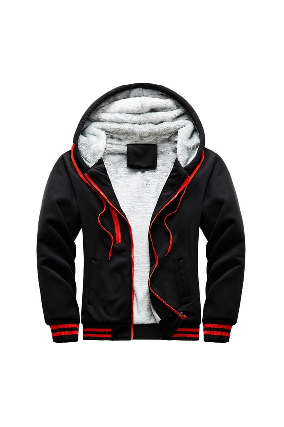 Men's Fashion Puffer Jacket Color Patchwork Zipper Quilted Thickened Multi Pocket Hooded Fall Winter Cotton Jacket with Drawstring Black
