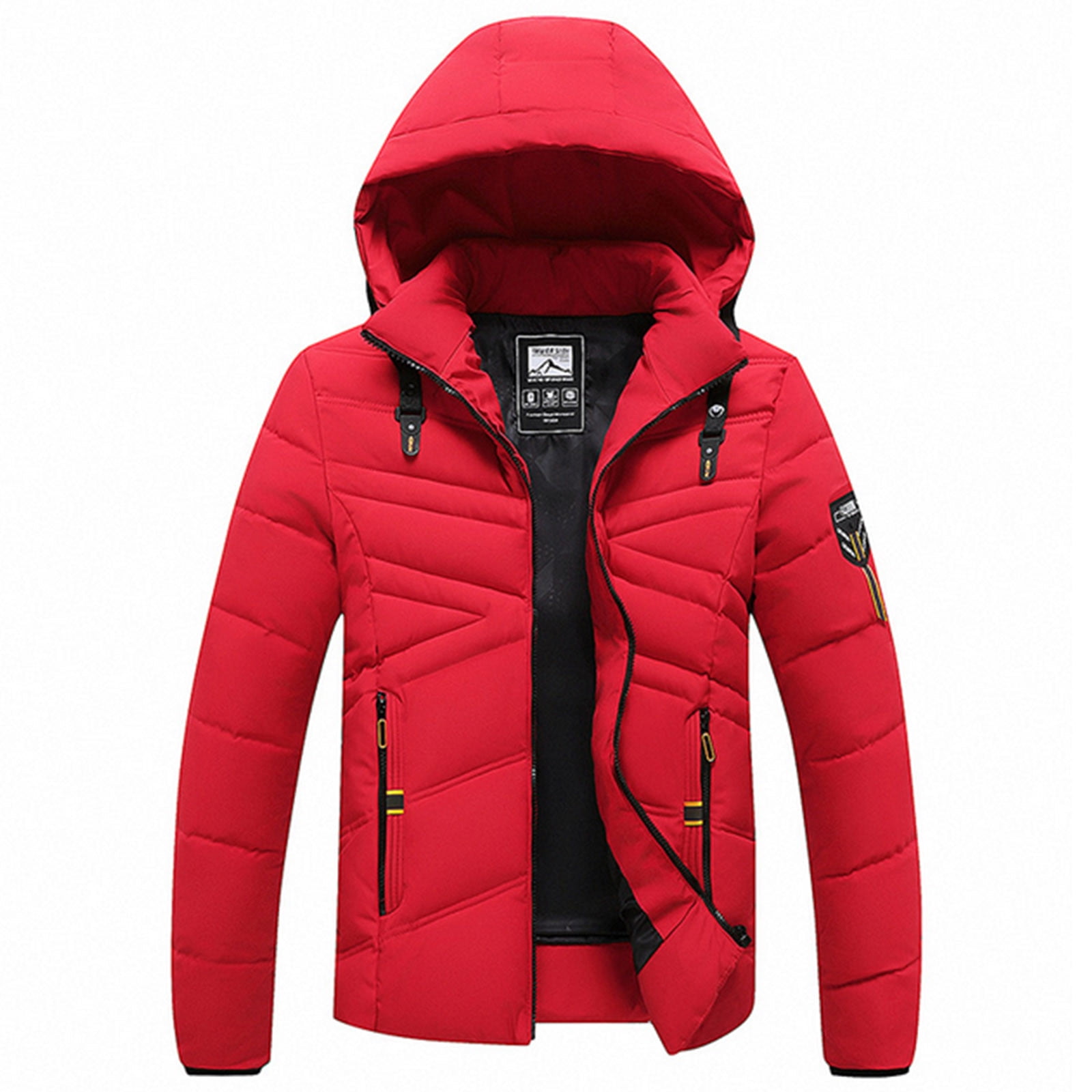 KettyMore Men Awesome Padded Pattern Solid Color Hood Neck Warm Jacket