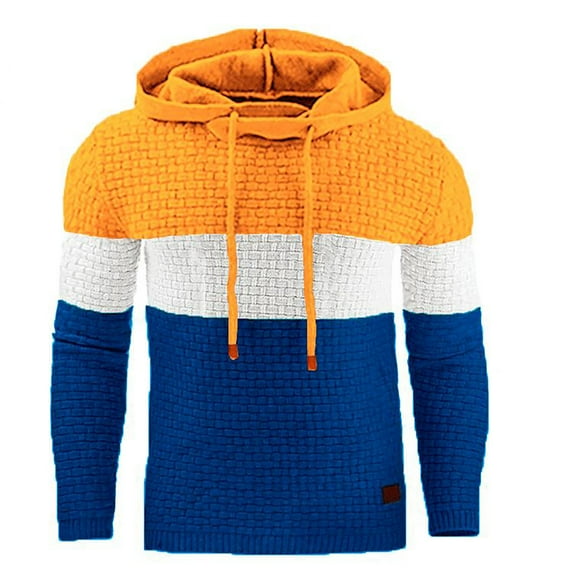 HAPIMO Discount Mens Hoodie Sweatshirt Color Patchwork Long Sleeve Drawstring Pullover Tops Relaxed Fit Sweatshirt for Men Teen Boys Clothes Blue S