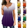 thumbnail image 1 of HAPIMO Shirts for Women Casual Pleated Flowy Swing Pullover Tops Gradient Color Teen Grils Fashion Clothes Short Sleeve Button V-Neck Tee Shirt Womens Summer Tops Army Green XXXL, 1 of 5