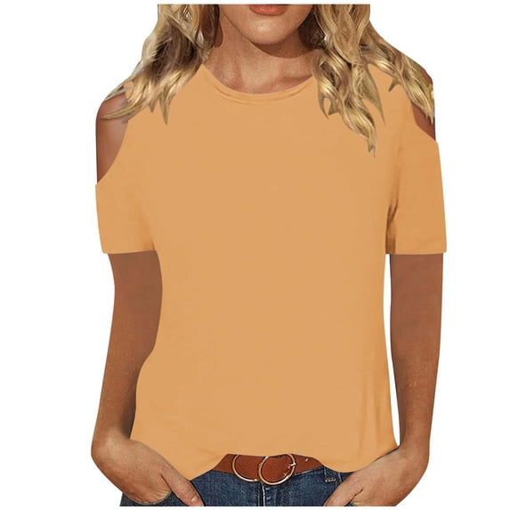HAPIMO Shirts for Women Strappy Cold Shoulder Tee Shirt Casual Comfy Pullover Tops Teen Grils Fashion Clothes Short Sleeve Heart Graphic Print Womens Summer Tops Orange XXL