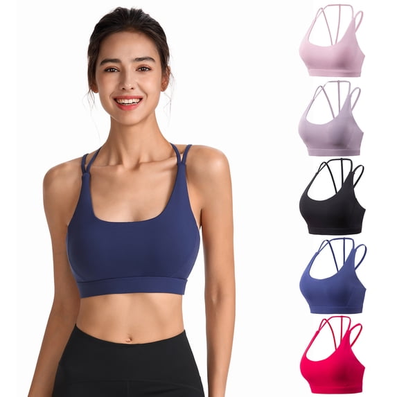 HAPIMO Discount Sports Bras for Women Cozy Stretch Quick Dry Shockproof Workout Activewear Bra Athletic Yoga Vest with String Elastic Running Padded Bralette Pink S