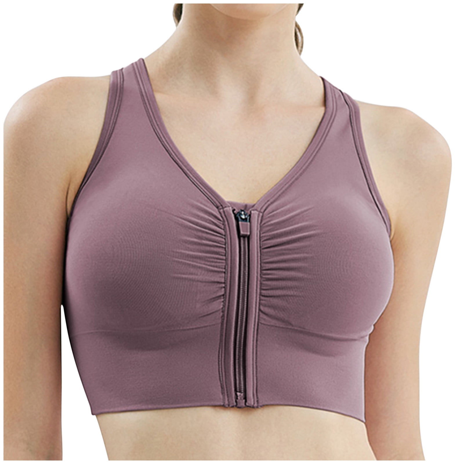 HAPIMO Discount Sports Bras for Women Front Zip Shockproof Without Steel  Rings Stretch Running Padded Bralette Elastic Athletic Yoga Vest Workout  Activewear Bra Cozy Purple S 