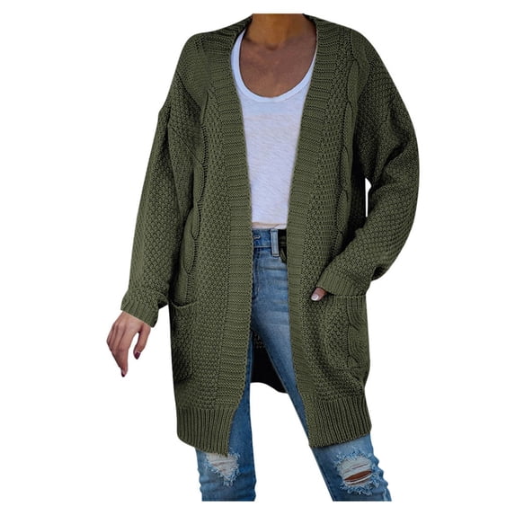 HAPIMO Discount Stylish Cable Knit Dual Pocket Cardigan Long Ankle Length Floor Length Trending Maxi Cardigans for Women Teen Girls Clothes Army Green L