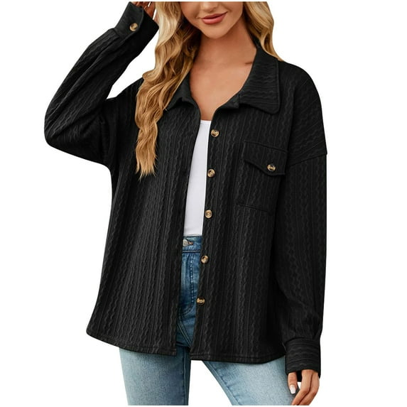 HAPIMO Discount Sweater Cardigans for Women Casual Comfy Girls Fall Fashion Tops Womens Open Front Knitted Outwear Striped Colorblock Loose Jacket Long Sleeve Black L