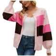 thumbnail image 1 of HAPIMO Sweater Cardigans for Women Casual Comfy Womens Open Front Knitted Outwear Long Sleeve Girls Fall Fashion Tops Striped Colorblock Button Jacket Pink XL, 1 of 9