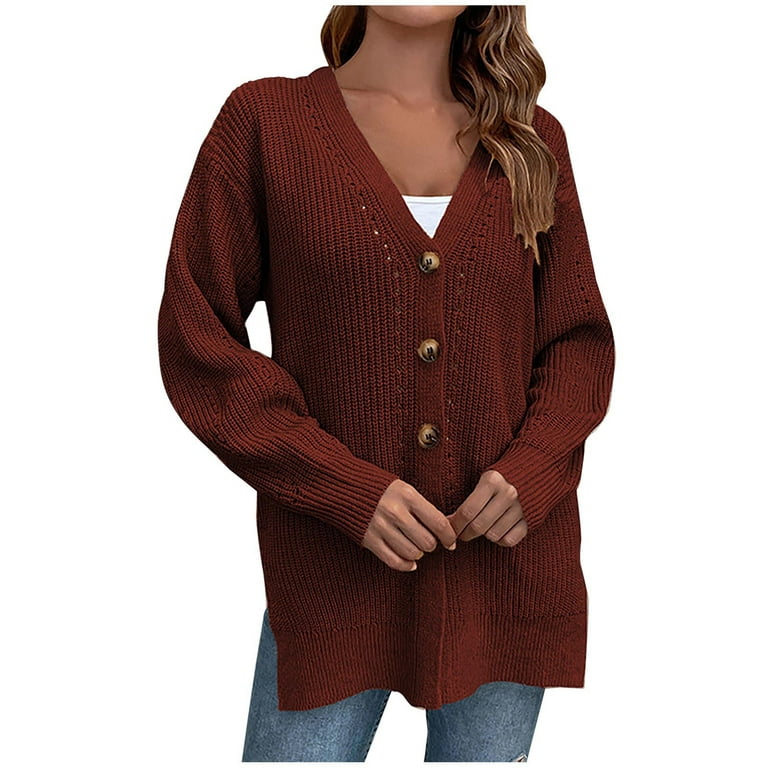 HAPIMO Discount Sweater Cardigans for Women Long Sleeve Casual Comfy Womens  Button Down Knitted Outwear Open Front Loose Jacket Girls Fall Fashion