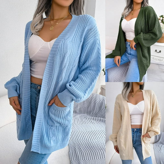 HAPIMO Sweater Cardigans for Women Open Front Solid Jacket Womens Loose Knitted Outwear Casual Comfy Girls Fall Fashion Tops Long Sleeve Beige S