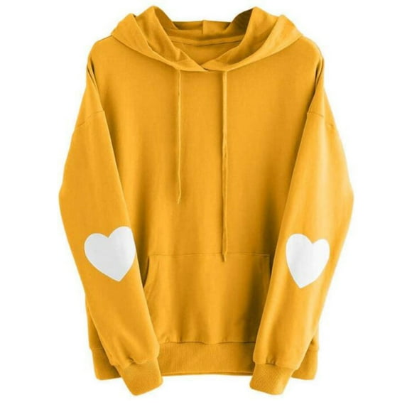 HAPIMO Sweatshirt for Women Pocket Drawstring Pullover Tops Heart Graphic Print Long Sleeve Relaxed Fit Womens Hoodie Sweatshirt Teen Girls Clothes Yellow M