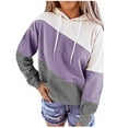 thumbnail image 1 of HAPIMO Discount Sweatshirt for Women Pocket Drawstring Pullover Tops Striped Color Patchwork Long Sleeve Relaxed Fit Womens Hoodie Sweatshirt Teen Girls Clothes Purple L, 1 of 6
