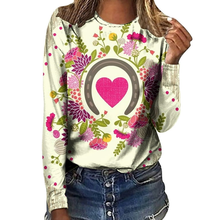 HAPIMO Savings Valentine's Day Shirts for Women Funny Valentine Graphic  Print Tops Round Neck Pullover Long Sleeve T-Shirt Couples Fashion  Sweatshirt Womens Cozy Raglan Blouse Pink M 