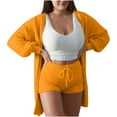 thumbnail image 1 of HAPIMO Women's Cozy Knit Set 3-Piece Outfits Fuzzy Fleece Warm Hooded Cardigan Crop Top Shorts Set Warm Pajamas Loungewear Orange S, 1 of 6