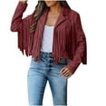 thumbnail image 1 of HAPIMO Discount Women's Cropped Fringe Jacket Faux Suede Leather Long Sleeve Lapel Collar Motorcycle Jackets Open Front Tassel Outwear Wine L, 1 of 9