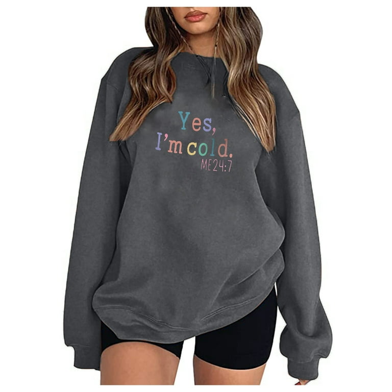 HAPIMO Discount Women's Fashion Shirts T-Shirt Clothes for Women Round Neck  Pullover Letter Print Tops Long Sleeve Blouse Cozy Casual Sweatshirt Dark  Gray XL 