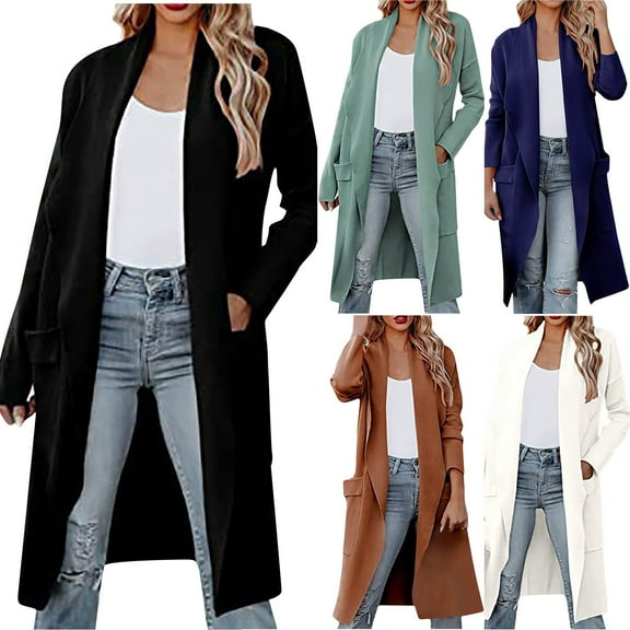HAPIMO Women's Long Sleeve Draped Open Front Casual Knit Long Cardigan Jacket Sweater with Pockets Teen Girls Clothes Green M