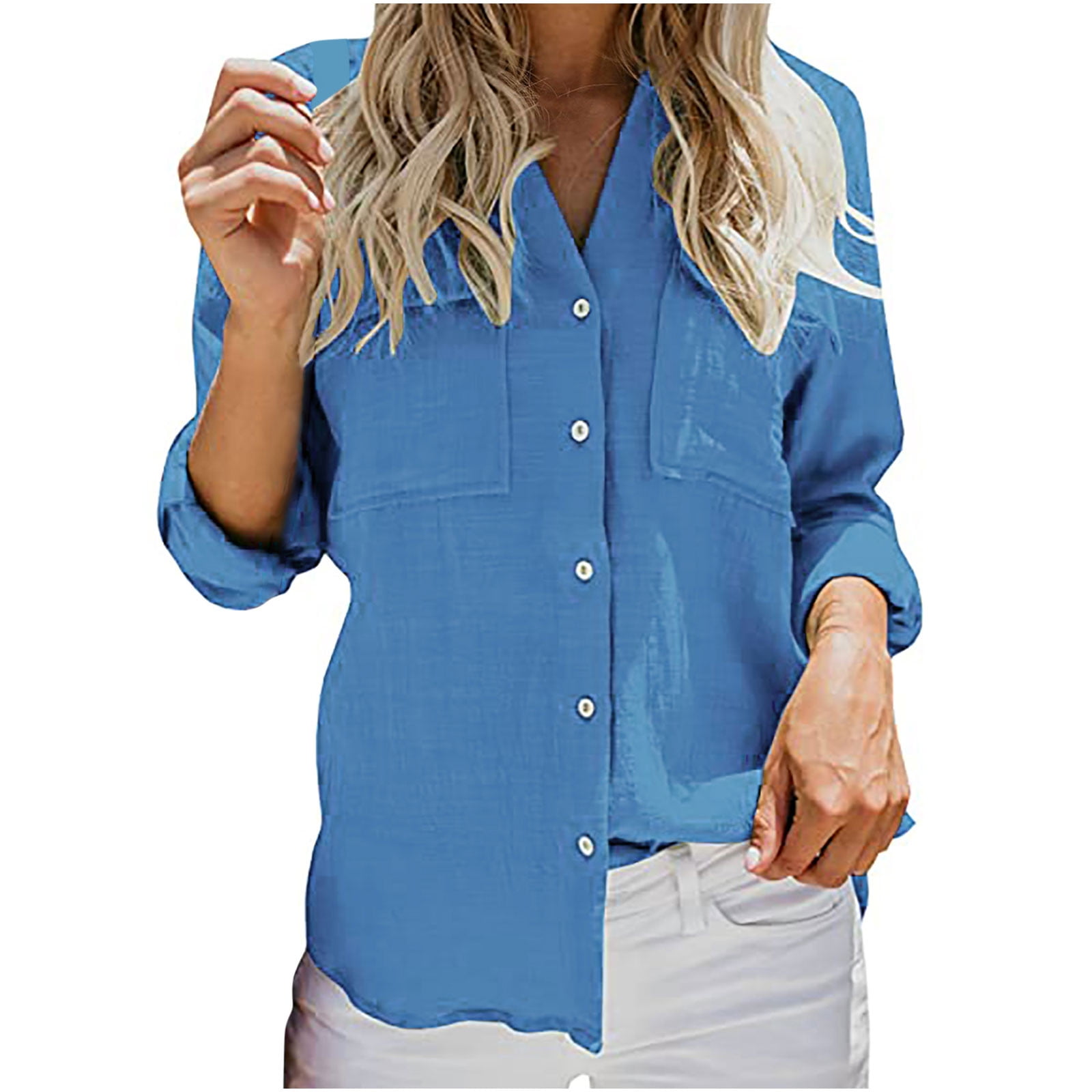 HAPIMO Savings Women's Long Sleeve Shirts Button Down Lapel Collar