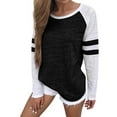 thumbnail image 1 of HAPIMO Women's Long Sleeve Shirts Round Neck Sweatshirt Relaxed-Fit Pullover Blouse Gifts for Women Striped Color Block Print Tops Casual Tee Shirt Fashion Clothing Black L, 1 of 5