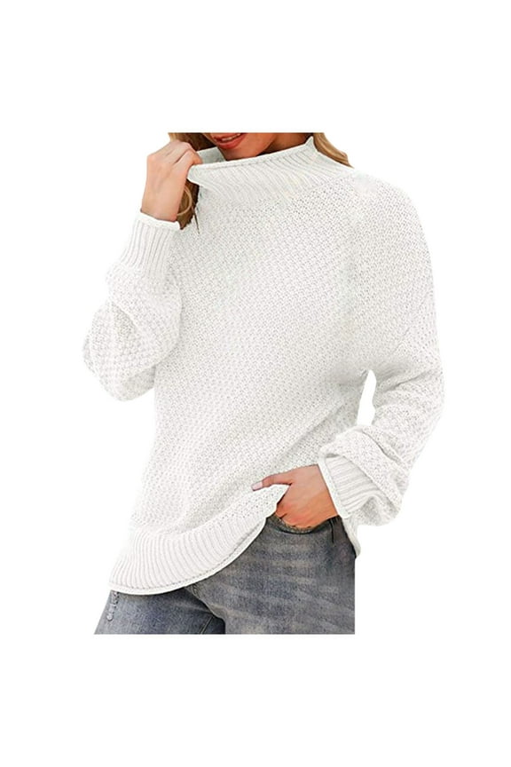 Women's Round Neck Knitted Sweater Button Long Sleeve Solid Color Elegant Casual Pullover Jumper Tops Teen Grils Fashion Clothes White L