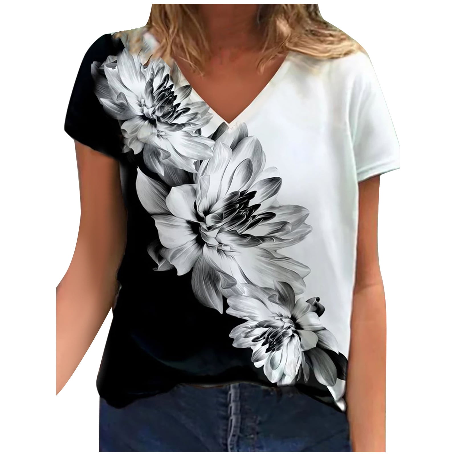 HAPIMO Discount Women's Short Sleeve Shirts V-Neck Sweatshirt Summer ...