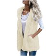 thumbnail image 1 of HAPIMO Discount Womens Fall Fashion Fuzzy Fleece Vest Coat Casual Solid Open Front Outerwear Plush Comfy Warm Hoodie Jacket Coat With Pockets Beige XL, 1 of 6