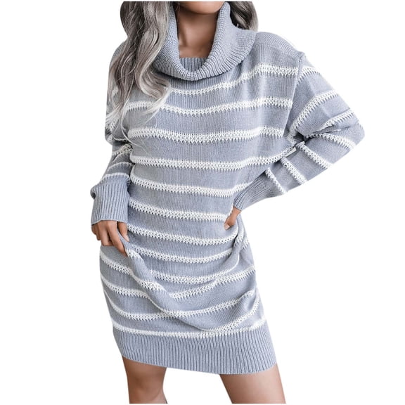 HAPIMO Womens Fall Warm Winter Dress Casual Turtleneck Long Sleeve Sweater Casual Loose Oversized Mini Pullover Dresses Teen Girls Clothes Gray L