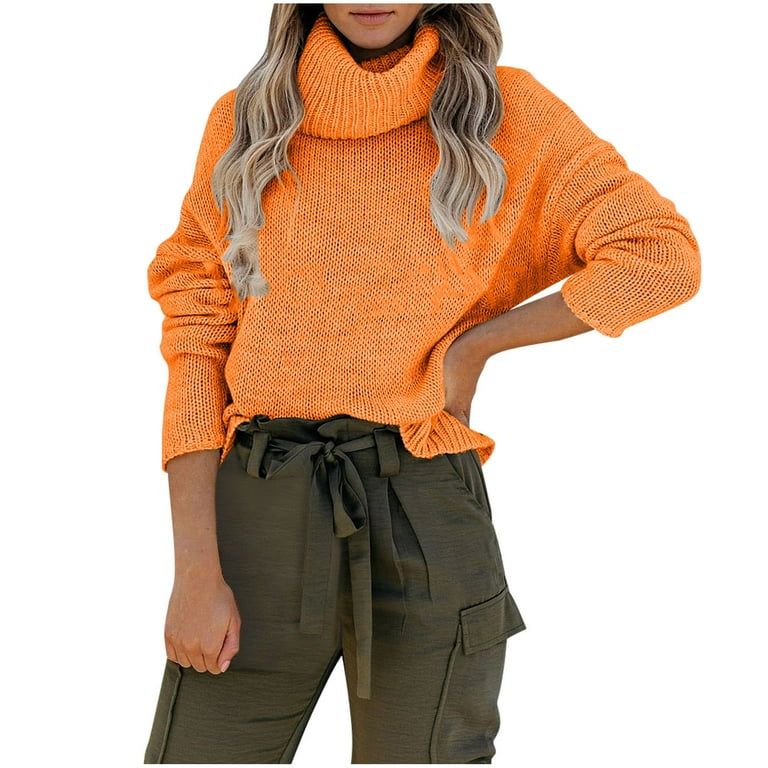 HAPIMO Discount Womens Turtleneck Winter Warm Sweater Oversized Long Sleeve  Sweatshirts Dressy Casual Knit Ribbed Loose Pullover Teen Girls Clothes  Orange XL 