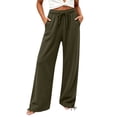 thumbnail image 1 of HAPIMO Drawstring Ankle Tie Wide Leg Lounge Sweatpants Women High Waist Soft Casual Pants for Daily Wear Army Green XXXL, 1 of 8