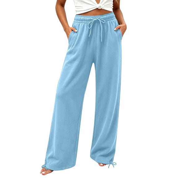 HAPIMO Drawstring Ankle Tie Wide Leg Lounge Sweatpants Women High Waist Soft Casual Pants for Daily Wear Blue XXXL