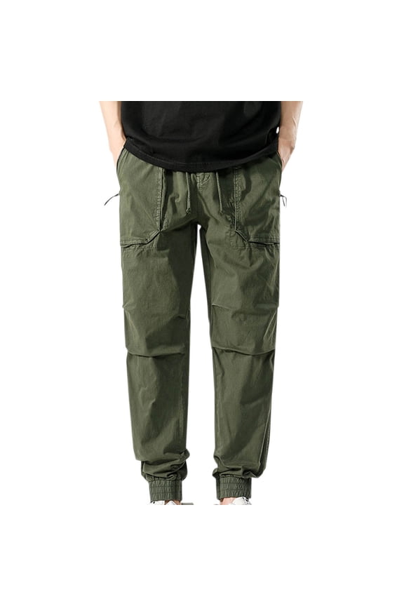 Drawstring Waist Trousers Sweatpants with Pocket Straight Leg Casual Jogger Cargo Pants Fishing Hiking Pants for Men Lightweight Workwear Pull On Pants Army Green XXXXL
