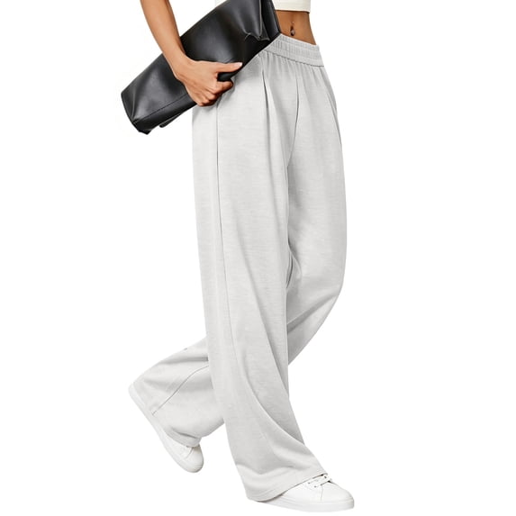 HAPIMO Elastic Waist Pleated Wide Leg Lounge Suit Pants Women High Waist Flowy Casual Pants for Office and Daily Wear White XL