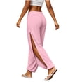 thumbnail image 1 of HAPIMO Elastic Waist Side Slit Jogger Lounge Pants Women High Waist Flowy Casual Pants for Summer Wear Pink M, 1 of 5