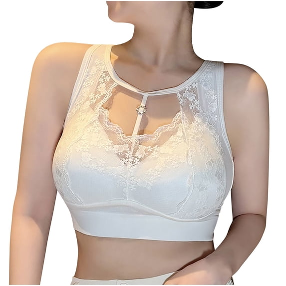 HAPIMO Everyday Bras for Women Gathered Wire Free Halter Neck Back Buckle Camisole Soft Lace Lingerie Stretch Underwear Comfort Daily Brassiere Savings