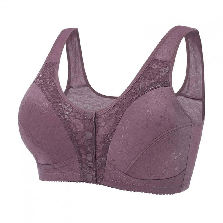 HAPIMO Everyday Bras for Women Lace Front Button Lingerie Stretch Underwear  Plus Size Shaping Cup Shoulder Strap Camisole Extra-Elastic Wirefree  Comfort Daily Brassiere Savings Purple XL 