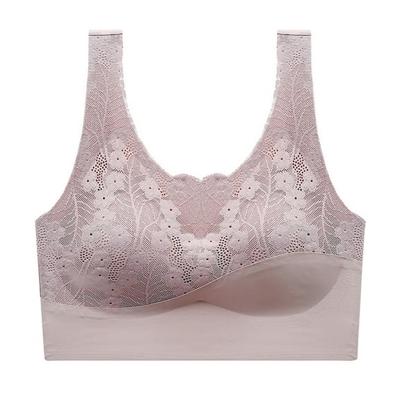 HAPIMO Everyday Bras for Women Seamless Ice Silk Camisole Stretch Underwear Comfort Daily Brassiere Gathered Wire Free Lace Wrapped Chest Lingerie Rollbacks Purple XXL