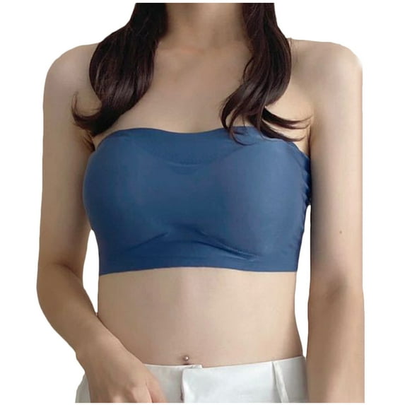 HAPIMO Everyday Bras for Women Seamless Wrap Chest Camisole Stretch Underwear Comfort Daily Brassiere Traceless Breathable Ice Silk Strapless Lingerie Sales Blue One Size