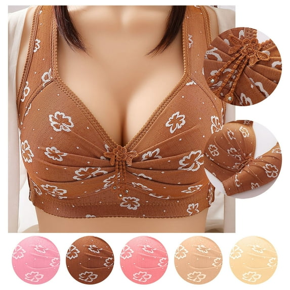 HAPIMO Everyday Bras for Women Stretch Underwear Comfort Daily Brassiere Gathered Wire Free Comfortable Push Up Camisole Plus Size Ruched Lingerie Discount Pink XXL