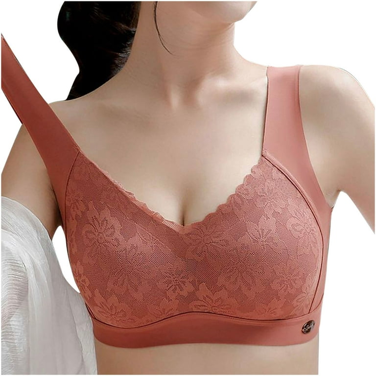 HAPIMO Everyday Bras for Women Stretch Underwear Comfort Daily Brassiere  Gathered Wire Free Soft Comfortable Breathable Lingerie Seamless Lace  Camisole Savings Orange XL 