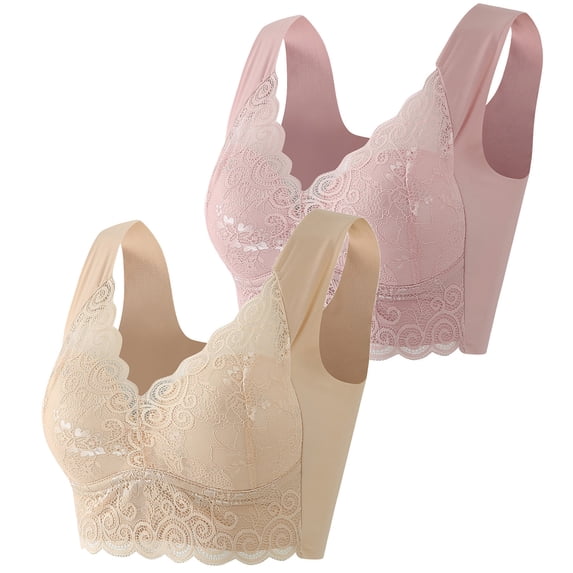HAPIMO Everyday Bras for Women Stretch Underwear Comfort Daily Brassiere Soft Plus Size Lingerie Gathered Wireless Lace Push Up Camisole Rollbacks Beige XXXXL