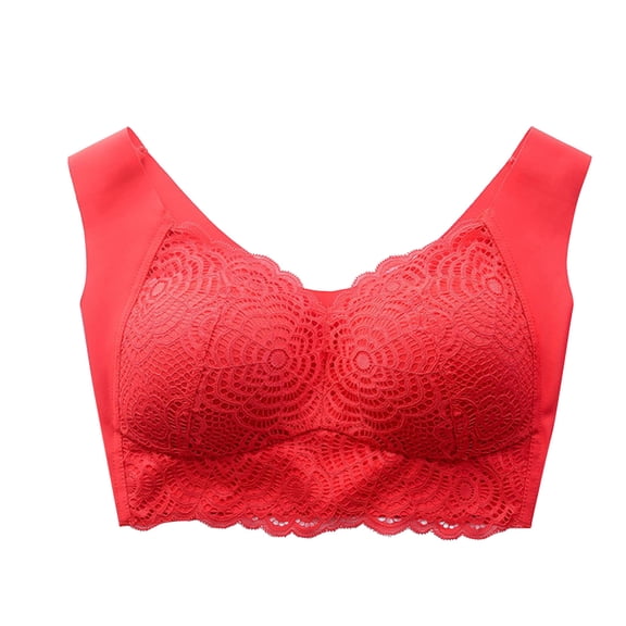 HAPIMO Everyday Bras for Women Stretch Underwear Gathered Rimless Soft Ultra Light Lingerie Comfort Daily Brassiere Seamless Lace Trim Camisole Red 50