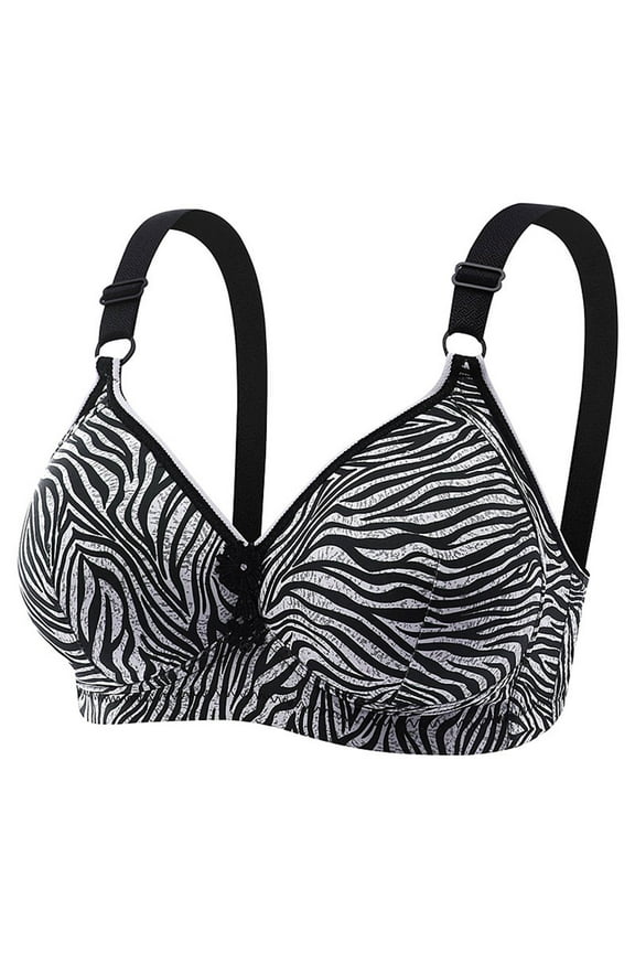 Everyday Bras for Women Stretch Underwear Soft Ultra Light Lingerie Ombre Zebra Print Push Up Camisole Comfort Daily Brassiere Gathered Underwire Black XXL