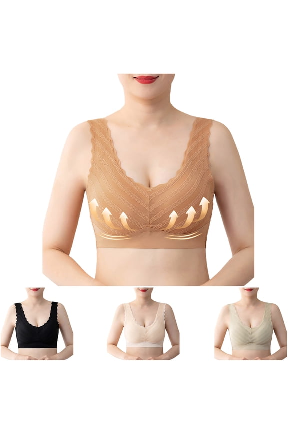 Everyday Bras for Women Seamless Ice Silk Camisole Stretch Underwear Comfort Daily Brassiere Gathered Wire Free Lace Wrapped Chest Lingerie s