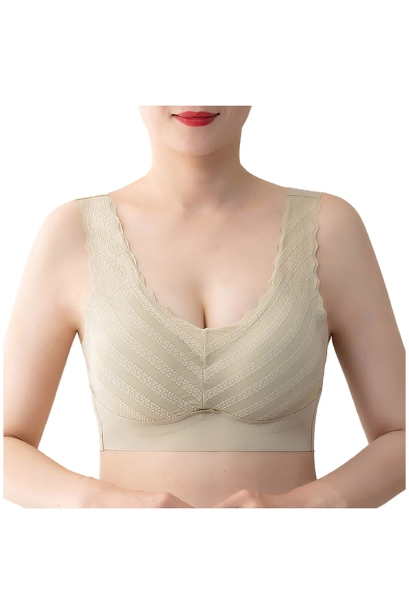 Everyday Bras for Women Seamless Ice Silk Camisole Stretch Underwear Comfort Daily Brassiere Gathered Wire Free Lace Wrapped Chest Lingerie s