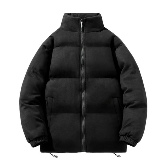 HAPIMO Fall Winter Fashion Jackets for Men,Men's Zipper Thicken Solid Color Warm Stand up Collar Winter Padded Cotton Jacket with Pocket Black L