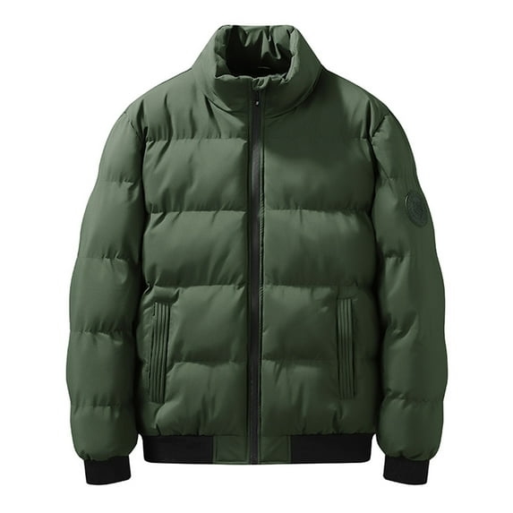 HAPIMO Fall Winter Fashion Jackets for Men,Men's Zipper Thicken Solid Color Warm Stand-up Collar Winter Padded Cotton Jacket with Pocket Green XL