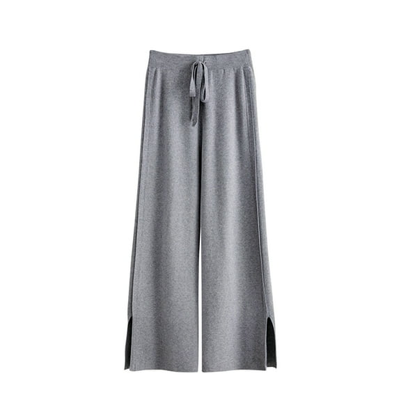 HAPIMO Fashion Solid Color Palazzo Pants High Waist Trousers Knitted Loose Pants for Women Casual Slacks Cotton Lined Sweatpants Workout Wide Leg Pants Gray Free Size