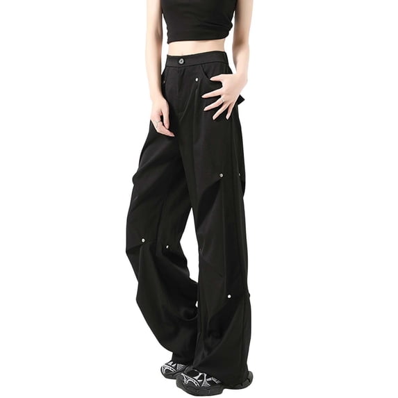 HAPIMO Fashion Solid Color Palazzo Pants Loose Cargo Pants for Women Workout Wide Leg Pants High Waist Activewear Trousers Casual Slacks Sweatpants Black L