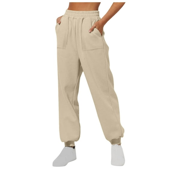 HAPIMO Fashion Solid Color Pants Sports Full Length Pants Casual Sweatpants High Waist Activewear Trousers Workout Loose Joggers Pants Pockets for Women Yellow XXL