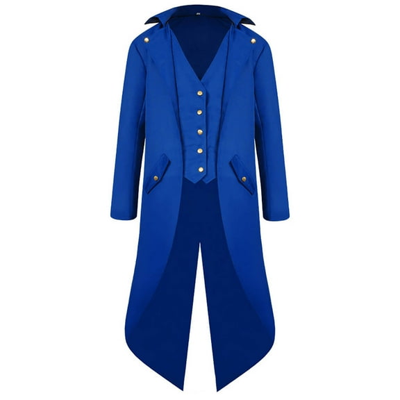 HAPIMO Fashion Tuxedo Jacket Tailcoat Jacket for Men Gothic Steampunk Medieval Jacket Big Men's Double-Breasted Trench Coat Lapel Frock Coat Casual Workout Blue S
