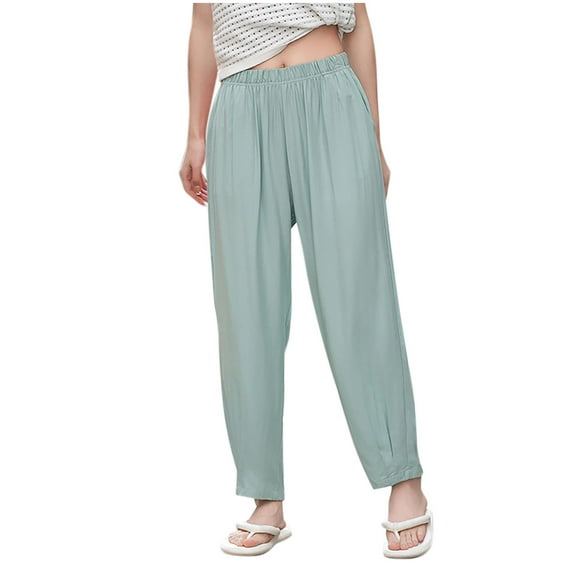 HAPIMO Full Length Pants Joggers Pants for Women Solid Color Pants Fashion High Waist Activewear Trousers Casual Slacks Cotton Lined Sweatpants Workout Green L